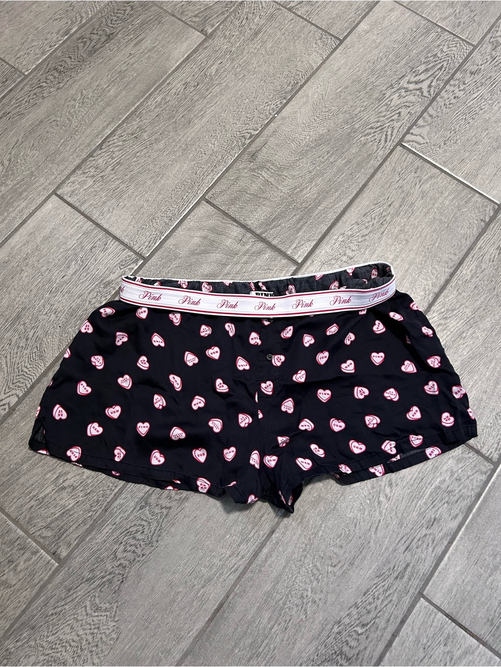 PINK Victoria's Secret Black Shorts with Pink Heart Print